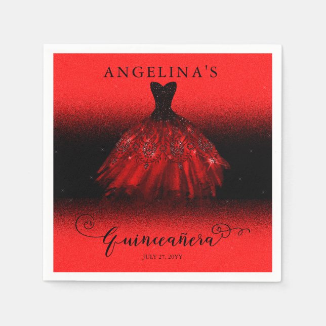 Serviette En Papier Elégant Ruby Red Gown espagnol Quinceañera (Devant)