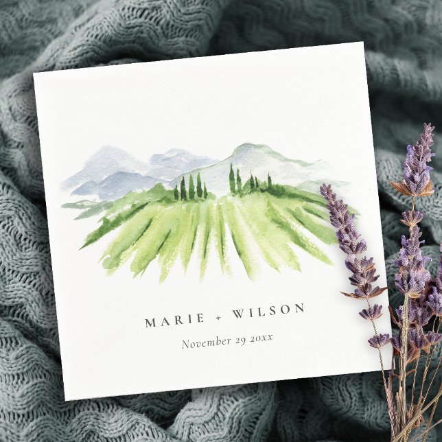 Serviette En Papier Élégant Rustic Winery Vineyard Mountain Mariage (Créateur téléchargé)