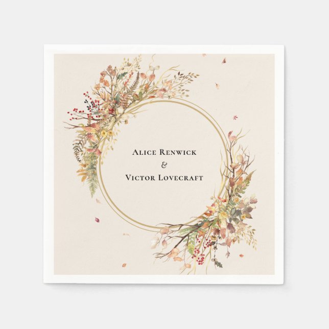 Serviette En Papier Élégant Rustique Automne Beige Mariage serviettes (Devant)