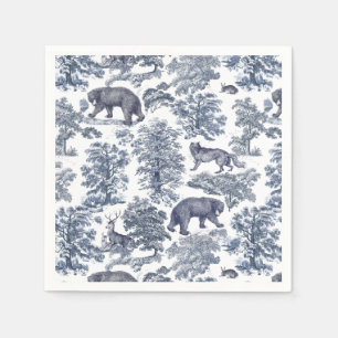Serviette En Papier Élégant Rustique Blue Forest Animaux Toile