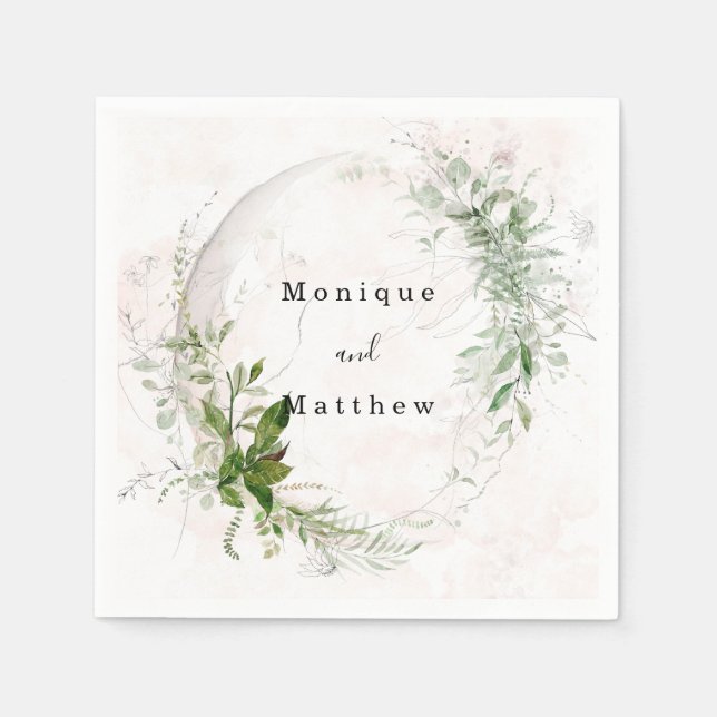 Serviette En Papier Elégant Rustique Eucalyptus Blush Mariage rose (Devant)