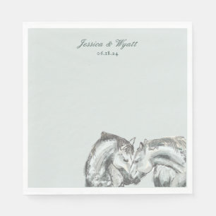 Serviette En Papier Élégant Rustique Nuzzling Horses Mariage