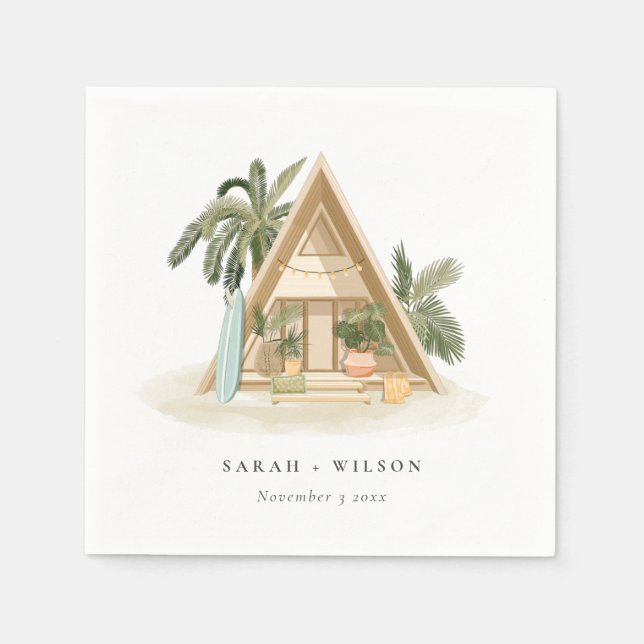 Serviette En Papier Élégant Rustique Tropical Palm Beach Shack Mariage (Devant)