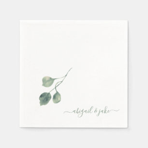 Serviette En Papier Élégant Sage Foliing Noms Mariage Napkins