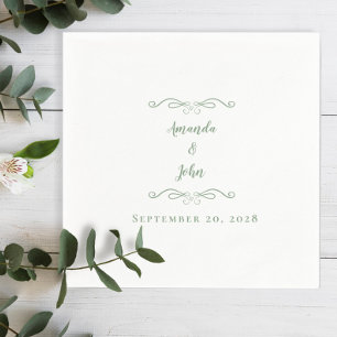 Serviette En Papier Elégant Sage Green Mariage Noms de réception Date