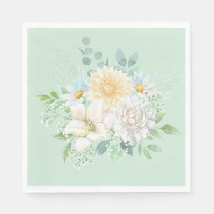 Serviette En Papier Élégant Sage Green Pastel Floral