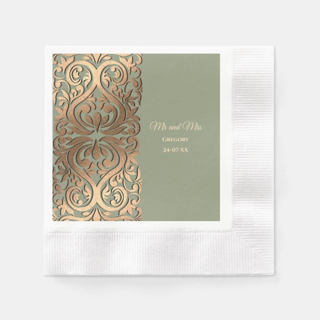 Serviette En Papier Elégant Sage moderne vert & or mariage Luxe (Devant)