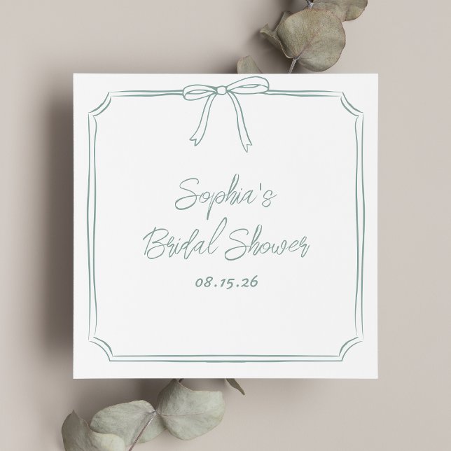 Serviette En Papier Elégant Sage Simple Classic Bow Fête des mariées (Celebrate in style with these soft sage green napkins—ideal for an elegant and relaxed bridal shower)