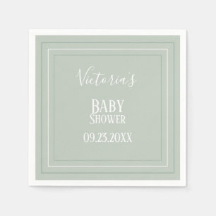 Serviette En Papier Elégant Sage Vert Blanc Baby shower moderne