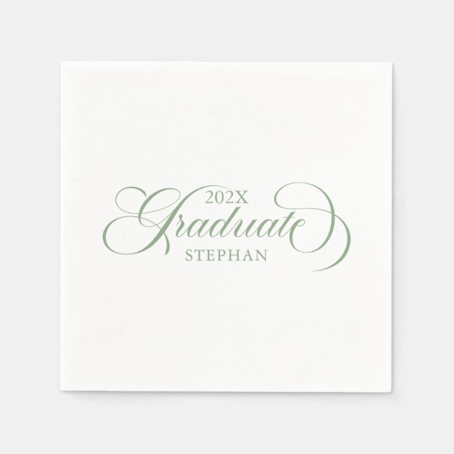 Serviette En Papier Élégant Sage Vert Sage Gradué Typographie Script (Devant)