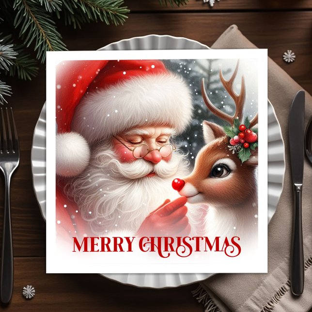 Serviette En Papier Elegant Santa and Rudolph Christmas Party Dinner  (Elegant Santa and Rudolph Christmas Party Dinner Napkins

)