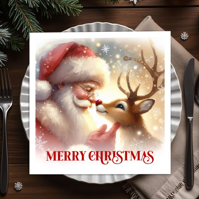 Serviette En Papier Elegant Santa and Rudolph Holiday Dinner Party  (Elegant Santa and Rudolph Holiday Dinner Party Napkins

)