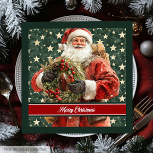 Serviette En Papier Élégant Santa Claus Aquarelle Napkins de Noël