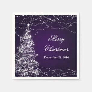 Serviette En Papier Élégant sapin de Noël brillant étoiles violet