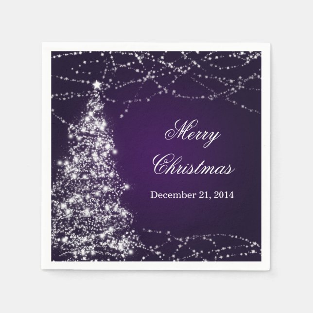 Serviette En Papier Élégant sapin de Noël brillant étoiles violet (Devant)