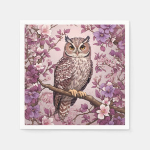 Serviette En Papier Elégant Scops Owl Purple Floral