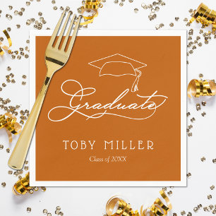 Serviette En Papier Élégant script Burnt Orange Graduation Napkins