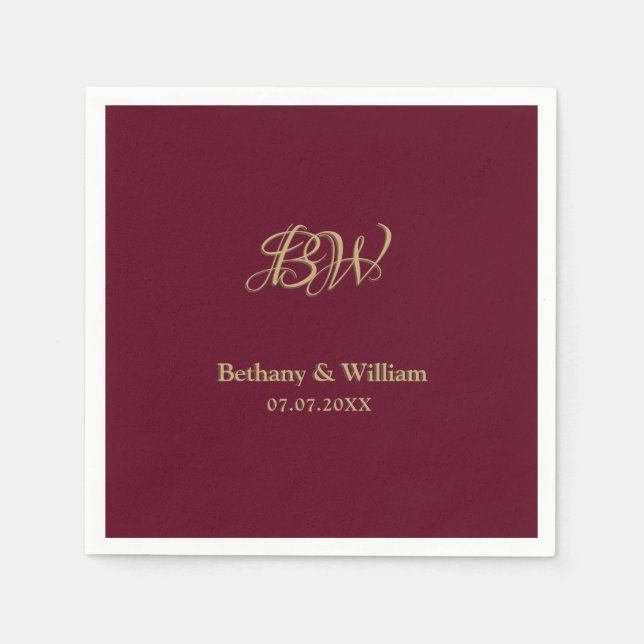 Serviette En Papier Élégant Script Couples Monogram Mariage Napkins (Devant)