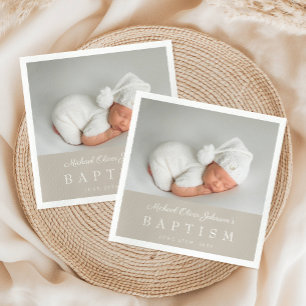 Serviette En Papier Élégant Script de Taupe Photo Baptême