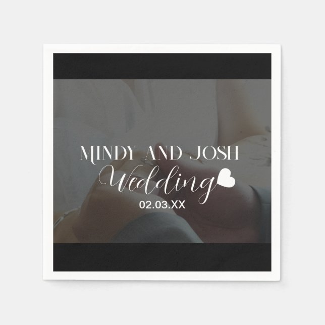 Serviette En Papier Elegant Script floating heart Photo Black (Devant)