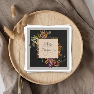 Serviette En Papier Élégant Script Flore Chute Floral Thanksgiving