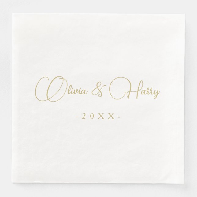 Serviette En Papier Élégant Script Gold Livre Mariage blanc Napkin (Devant)