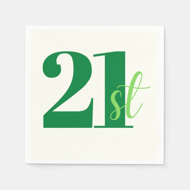 Serviette En Papier Élégant Script Green 21e anniversaire (Devant)
