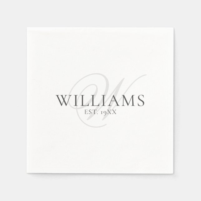 Serviette En Papier Élégant Script Gris Monogramme Famille Dîner Forme (Devant)