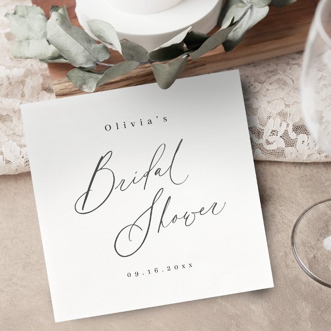 Serviette En Papier Élégant script moderne douche de mariée minimale (Elegant modern script minimal bridal shower napkins)