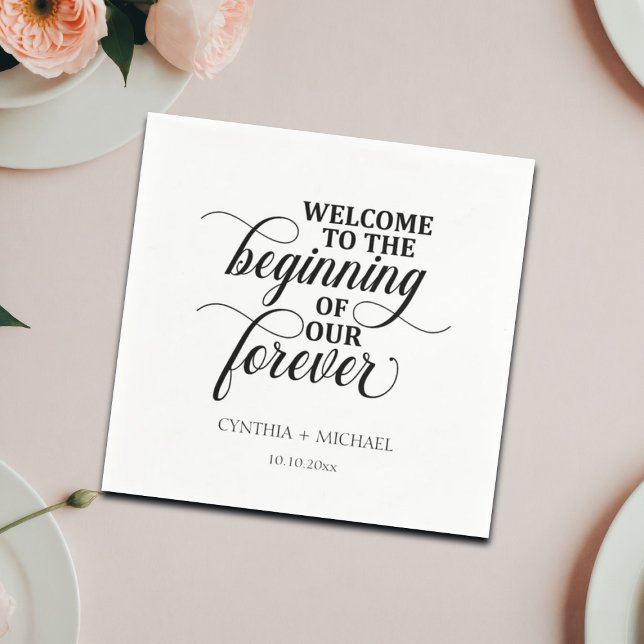 Serviette En Papier Élégant script 'notre Forever' Mariage (Créateur téléchargé)