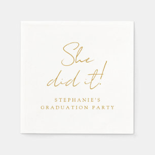 Serviette En Papier Élégant Script Or Elle L'A Fait Moderne Graduation