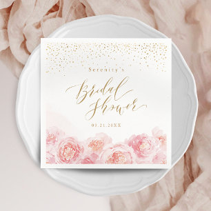 Serviette En Papier Élégant script or et rose floreale pour une douche