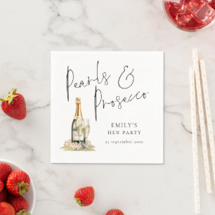 Serviette En Papier Elégant Script Pearls et Prosecco Hen Party