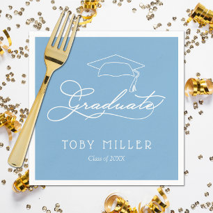 Serviette En Papier Élégant Script Poudre Blue Graduation serviettes