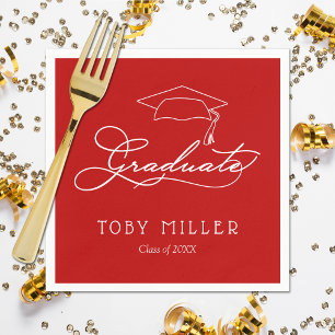 Serviette En Papier Élégant Script Scarlet Red Graduation serviettes
