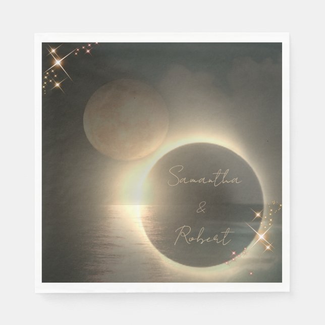 Serviette En Papier Élégant Sepia Solar Eclipse Mariage photo personna (Devant)