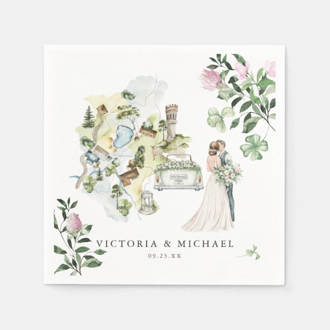 Serviette En Papier Élégant Shamrock de trèfle Botanique Mariage Carte (Devant)