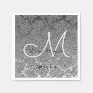 Serviette En Papier Elégant Silver Grey Personnalisé Mariage Monogram 