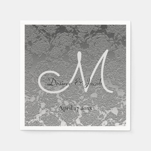 Serviette En Papier Elégant Silver Grey Personnalisé Mariage Monogram  (Devant)