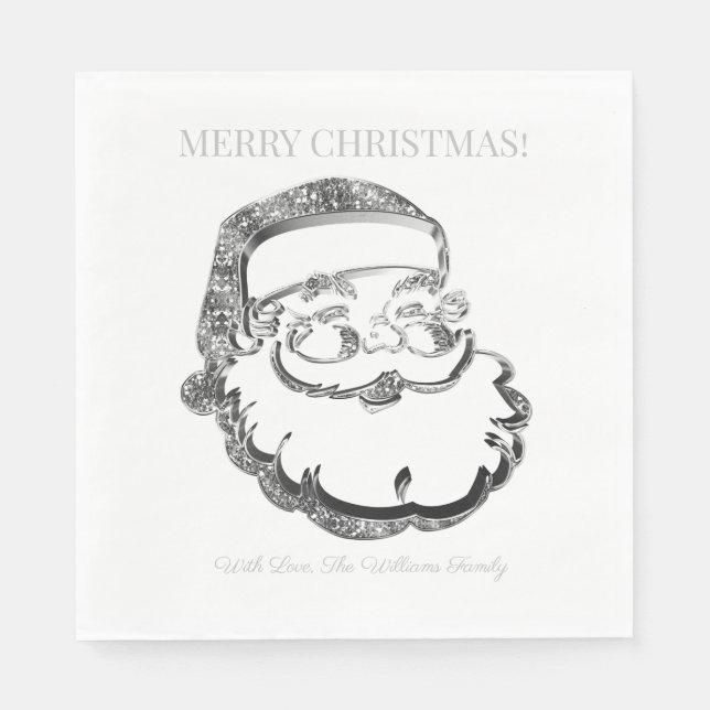 Serviette En Papier Élégant Silver Grey Santa Claus Joyeux Noël (Devant)