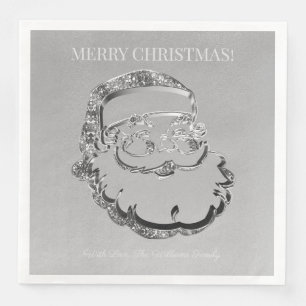 Serviette En Papier Élégant Silver Grey Santa Claus Joyeux Noël