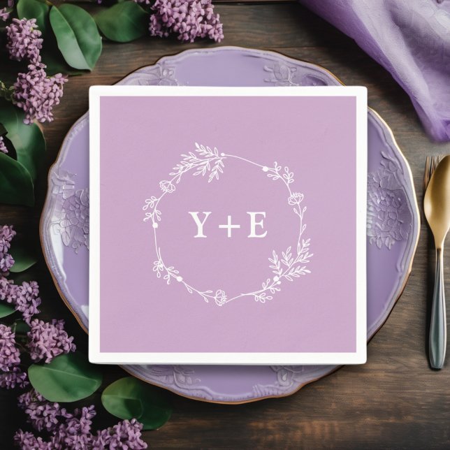 Serviette En Papier Élégant simple Lilac violet Mariage monogramme (Créateur téléchargé)