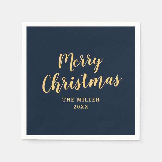 Serviette En Papier Elégant Simple Navy Bleu Joyeux Noël (Devant)