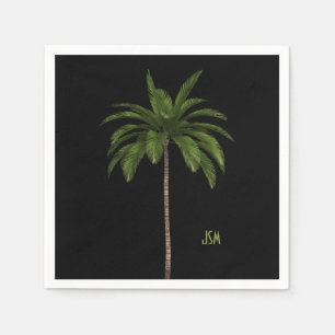 Serviette En Papier Élégant simple palmier Tropical Beach Monogramme