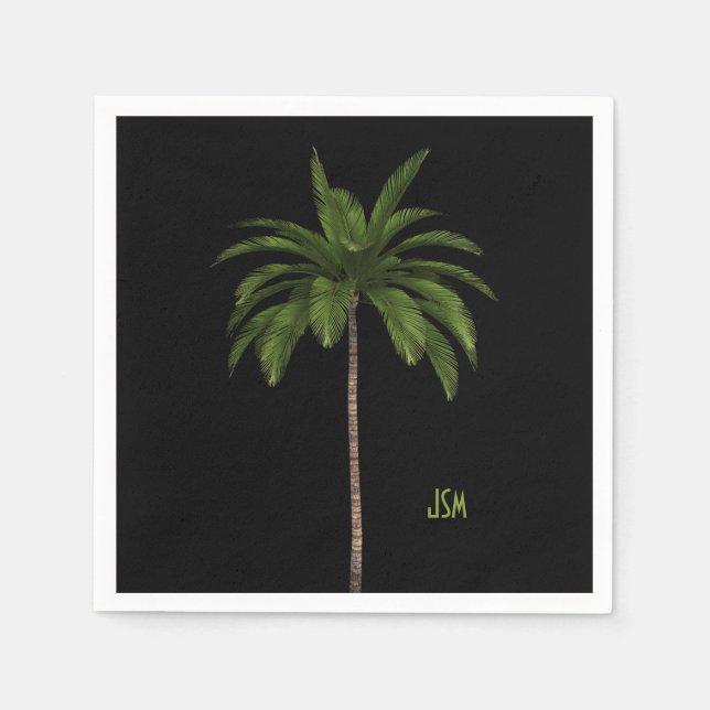 Serviette En Papier Élégant simple palmier Tropical Beach Monogramme (Devant)