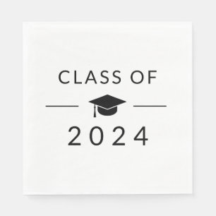 Serviette En Papier Élégant Simple White Class 2025 Graduation Party