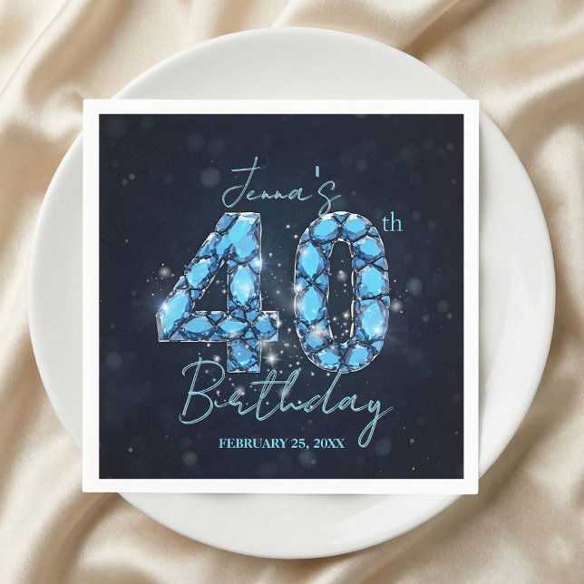 Serviette En Papier Elegant Sparkle Teal Blue Gemstone 40th Birthday (Créateur téléchargé)