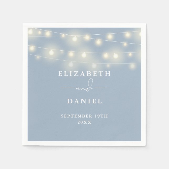 Serviette En Papier Elegant String Lights Dusty Blue Wedding (Devant)