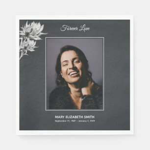 Serviette En Papier Élégant Sunflower Black Photo Funeral Memorial