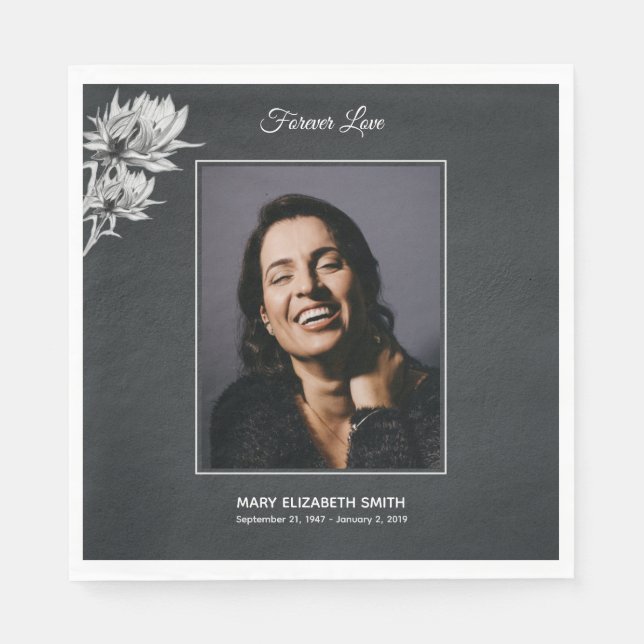 Serviette En Papier Élégant Sunflower Black Photo Funeral Memorial (Devant)